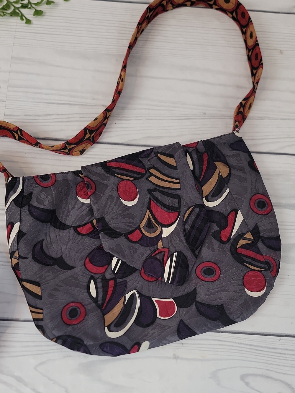 Handmade Silk Tie Purse Gray Patterned Women’s Crossbody Bag